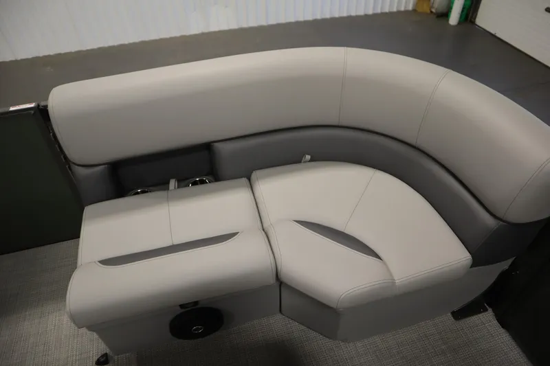 Slide: The Image of 2025 Bentley Pontoons 180 CRUISE LE seating, featuring luxurious gray upholstery and modern design. - 11