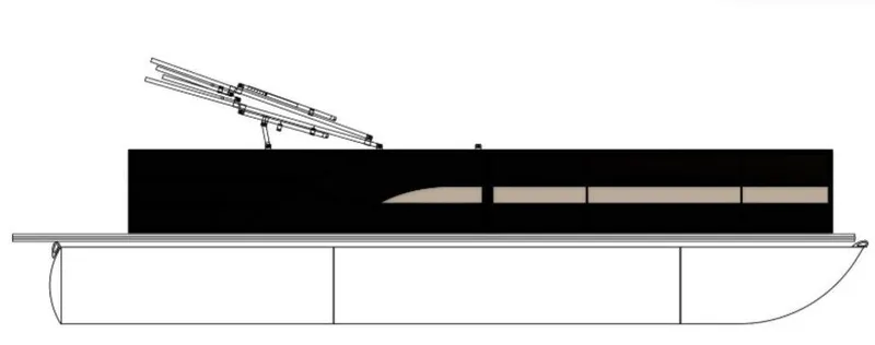 Slide: The Image of 2025 Bentley Pontoons 220 Navigator, side view, sleek design, black exterior. - 37