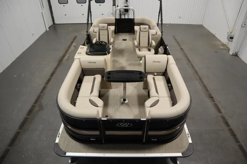 Slide: The Image of 2026 Bentley Pontoons 220 Navigator with beige seating, spacious layout, and modern design. - 8