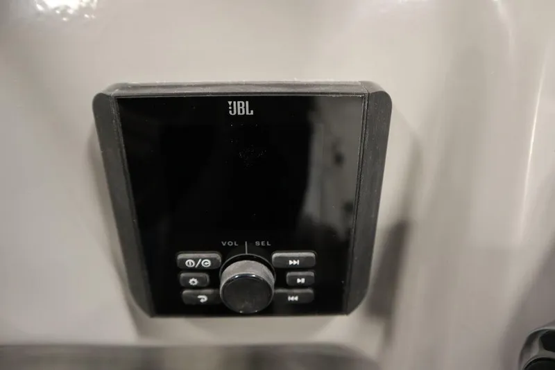 Slide: The Image of JBL audio control panel in 2025 Bentley Pontoons 223 Bolt Tri-Toon. - 23