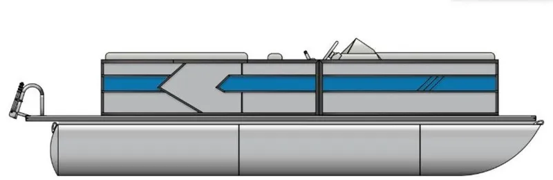 Slide: The Image of 2025 Bentley Pontoons 223 Bolt Tri-Toon, sleek design with blue accents, side view. - 37