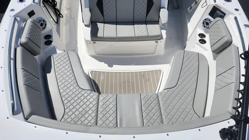 Slide: The Image of Luxurious seating area on 2023 Pursuit S 358 Sport boat with quilted upholstery. - 19