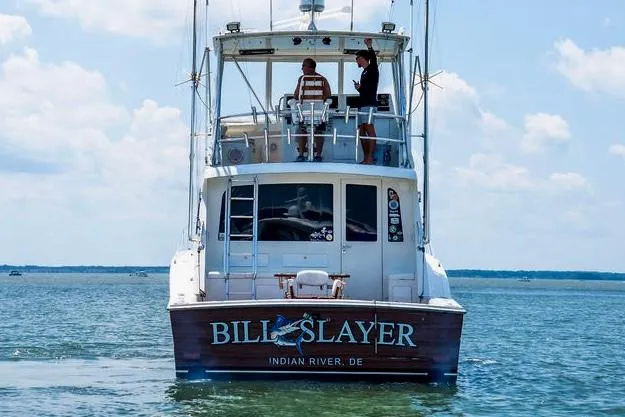 Slide: The Image of 2002 Cabo 47 Flybridge Sportfisher "Bill Slayer" on water, Indian River, DE. - 3