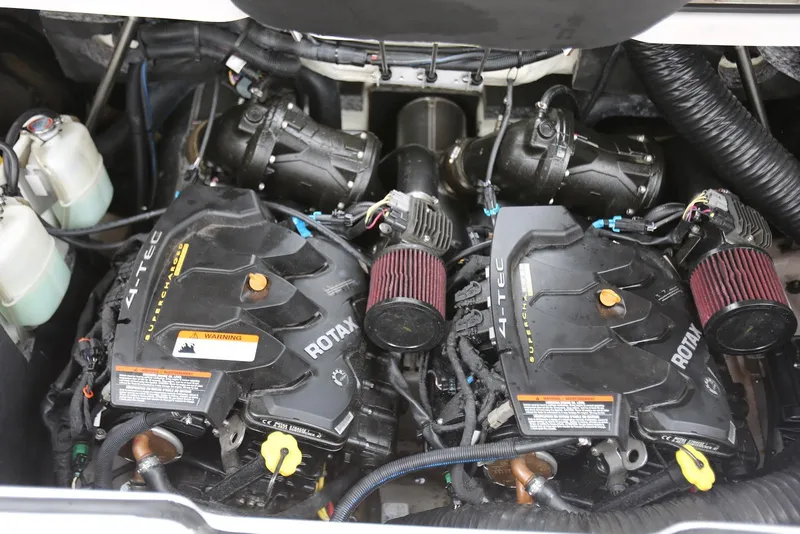 Slide: The Image of Engine compartment of 2017 Scarab 255 Impulse with dual Rotax 4-TEC supercharged engines. - 47