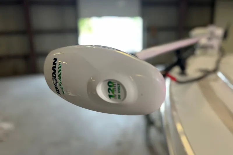 Slide: The Image of Close-up of a Rhodan GPS Anchor on a 2021 Everglades 253 Center Console boat. - 54