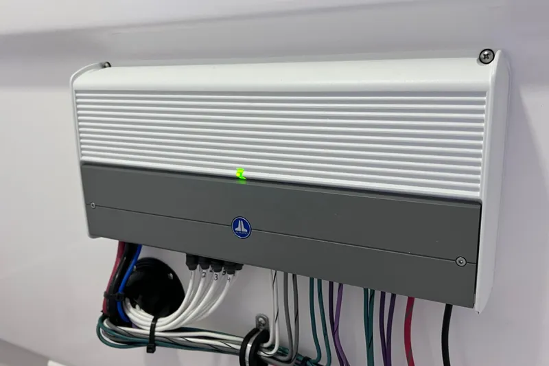 Slide: The Image of Electrical panel with wiring on a 2021 Everglades 253 Center Console boat. - 68