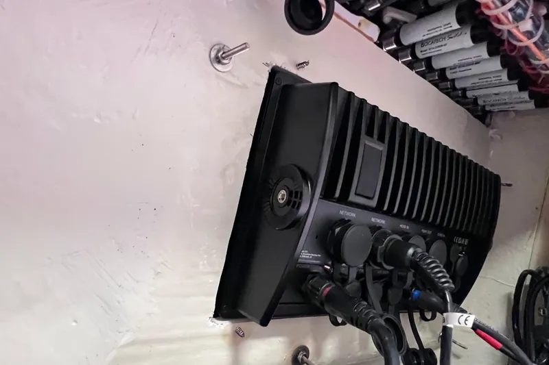 Slide: The Image of Electrical panel in a 2021 Everglades 253 Center Console boat, featuring various connections. - 71