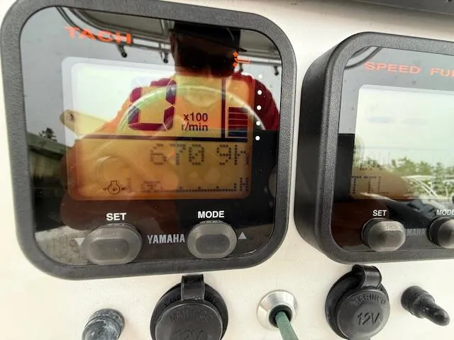 Slide: The Image of Close-up of Yamaha tachometer on 2008 Southport 26 Center Console boat. - 19