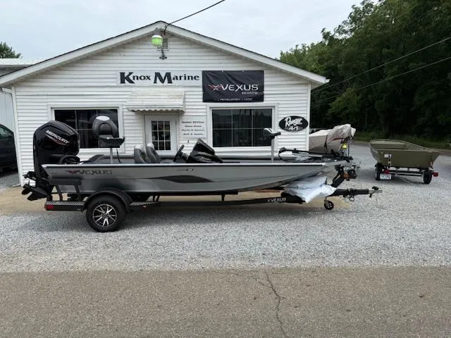 The Image of 2026 Vexus AVX181 boat displayed outside Knox Marine dealership. - 1