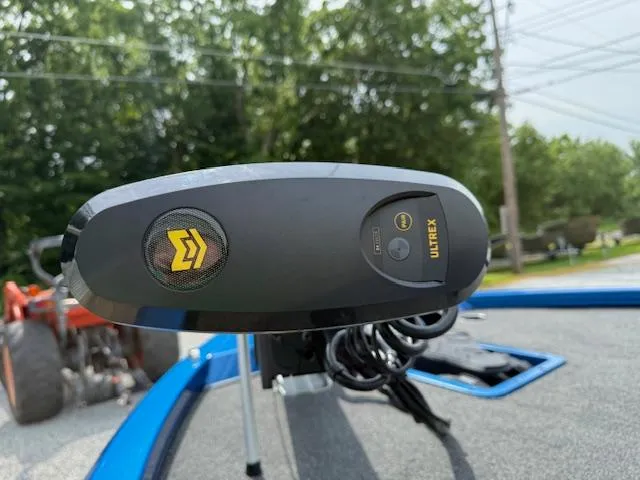 Slide: The Image of Trolling motor on 2026 Vexus 2085s boat, featuring Ultrex technology, outdoors. - 8