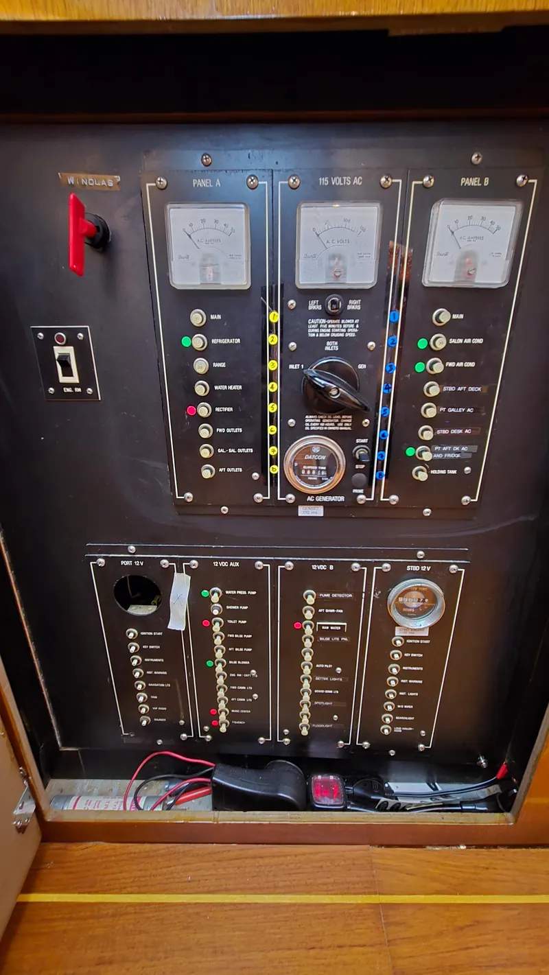 Slide: The Image of Electrical control panel of a 1979 Chris-Craft 360 Commander boat. - 7