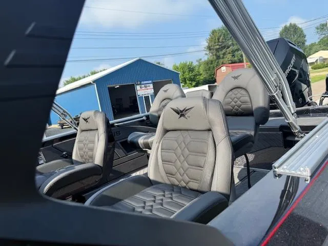 Slide: The Image of 2026 Vexus DVX22S boat interior with sleek, modern seating and detailed upholstery design. - 9