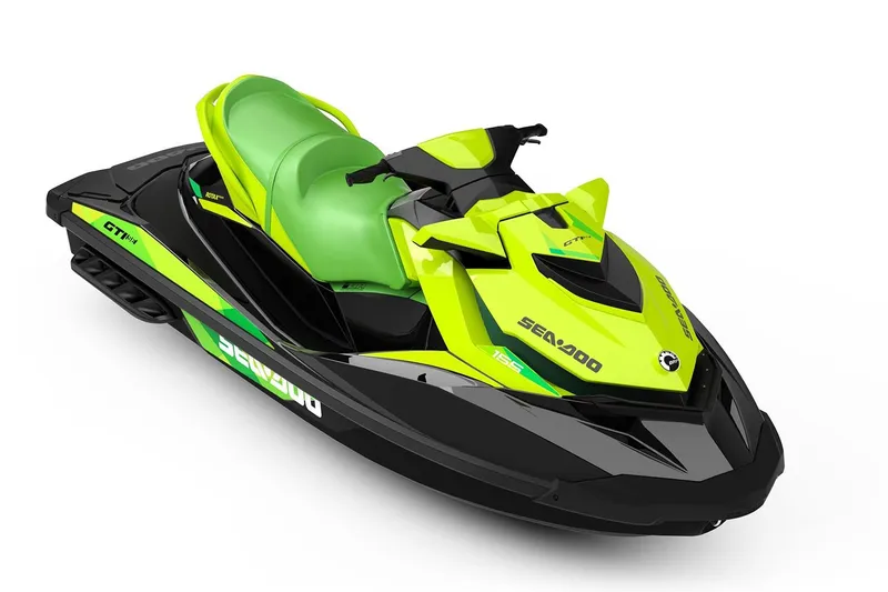 Slide: The Image of Manufacturer Provided Image: 2019 Sea-Doo GTI SE 155 jet ski, lime green and black, side view. - 3