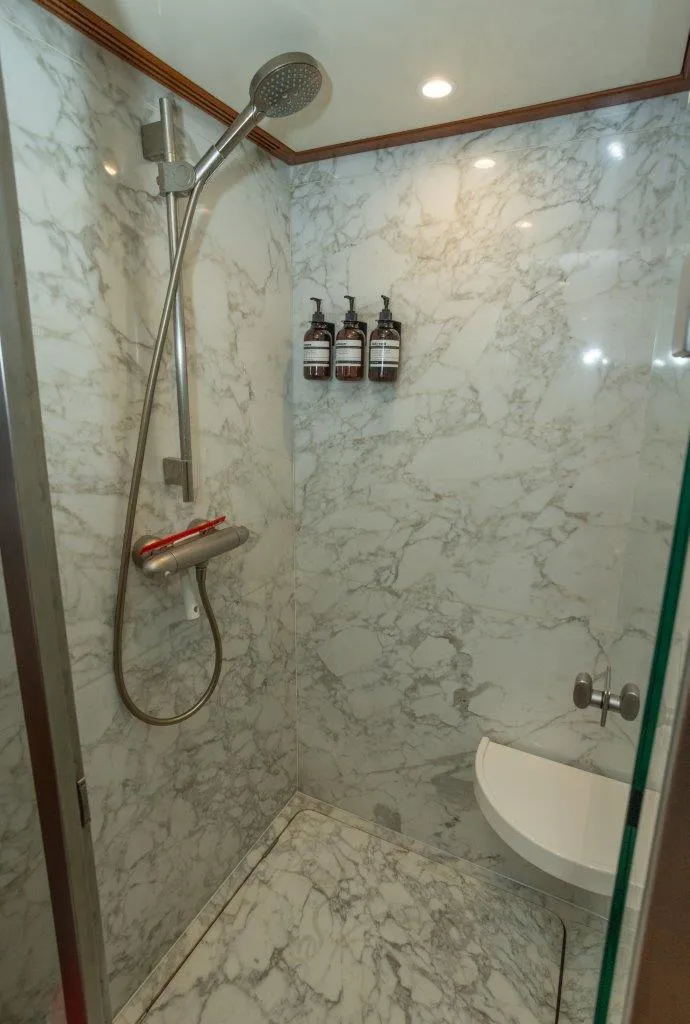 Slide: The Image of Luxurious marble shower in 2003 Nautor Swan 100 Pilothouse yacht bathroom. - 35
