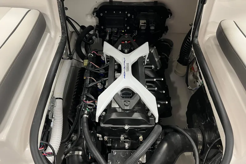 Slide: The Image of 2025 Yamaha Boats AR190 engine compartment showcasing high-output motor design. - 12