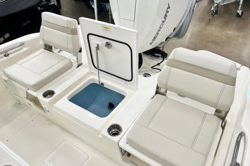 Slide: The Image of 2026 Boston Whaler 250 Dauntless boat interior with seating and storage compartments. - 4