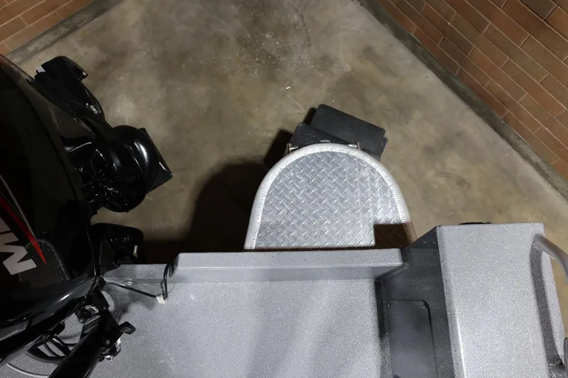 Slide: The Image of 2025 Thunder Jet 209 Rush OT boat detail, featuring motor and metal platform. - 20