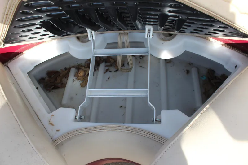 Slide: The Image of 2015 Premier 220 SunSation boat storage compartment with leaves and debris. - 14