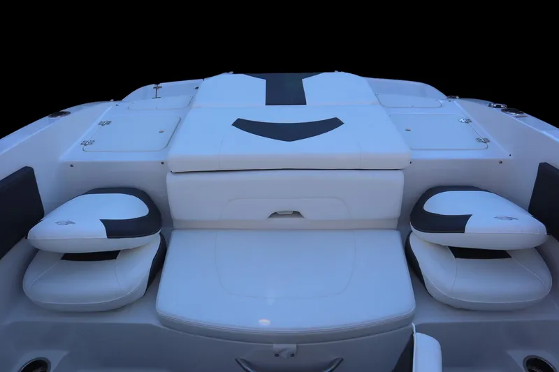 Slide: The Image of 2024 Chaparral 21 SSi Ski & Fish OB boat interior with cushioned seating. - 10