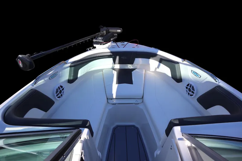 Slide: The Image of 2024 Chaparral 21 SSi Ski & Fish OB boat interior with seating and speakers. - 3