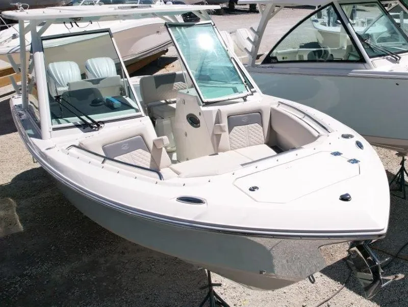 Slide: The Image of 2025 Sailfish 276 DC boat with sleek design and spacious seating. - 2