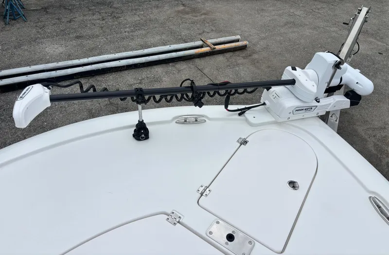 Slide: The Image of Tidewater 2700 Carolina Bay 2026 boat with Minn Kota trolling motor on deck. - 25