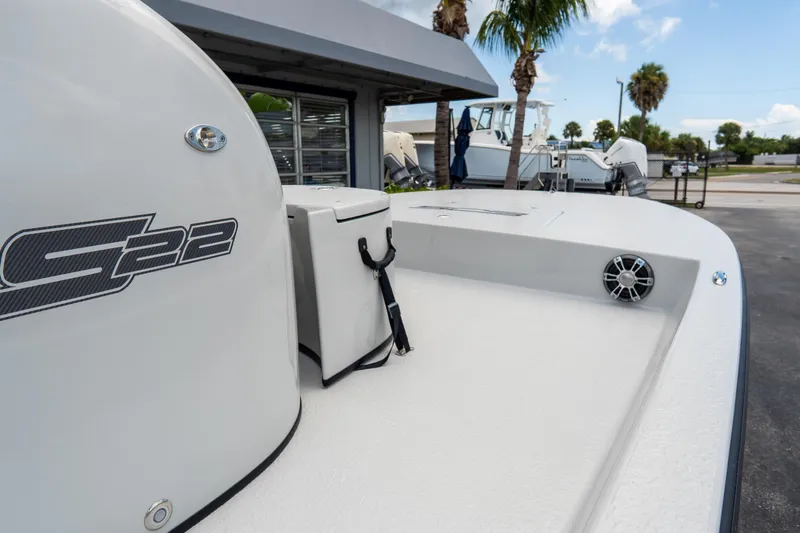 Slide: The Image of 2021 SCB S22 boat exterior with sleek design and modern features. - 8