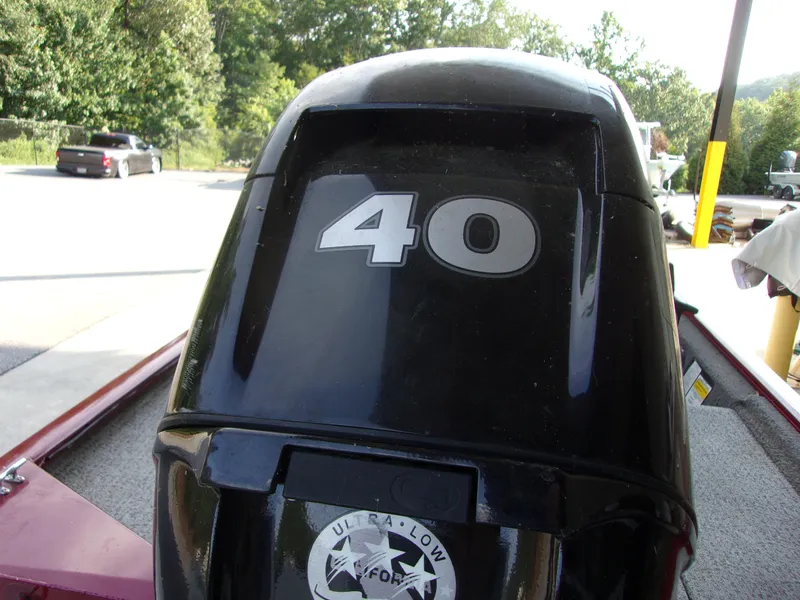 Slide: The Image of Outboard motor on a 2020 Bass Tracker 160 PRO boat, featuring a "40" decal. - 14