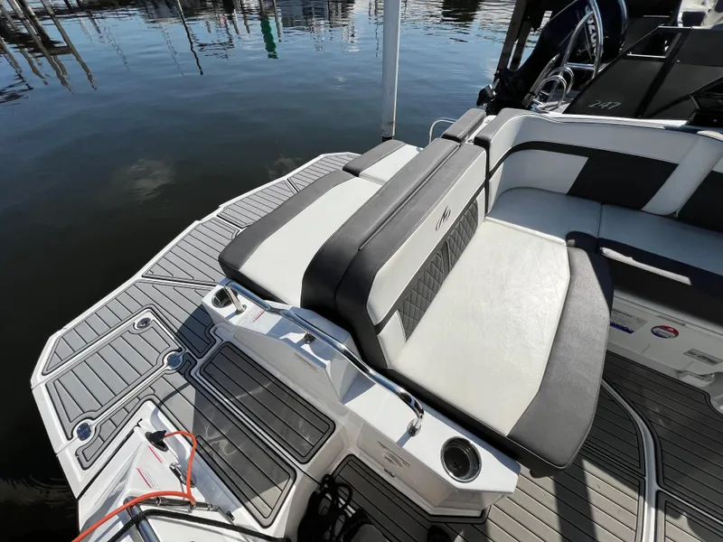 Slide: The Image of 2019 Monterey M6 boat interior with sleek seating and modern design. - 3