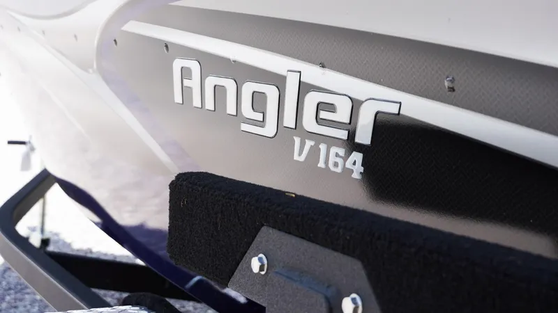 Slide: The Image of 2025 G3 Angler V164 C boat close-up, showcasing model name on hull. - 16