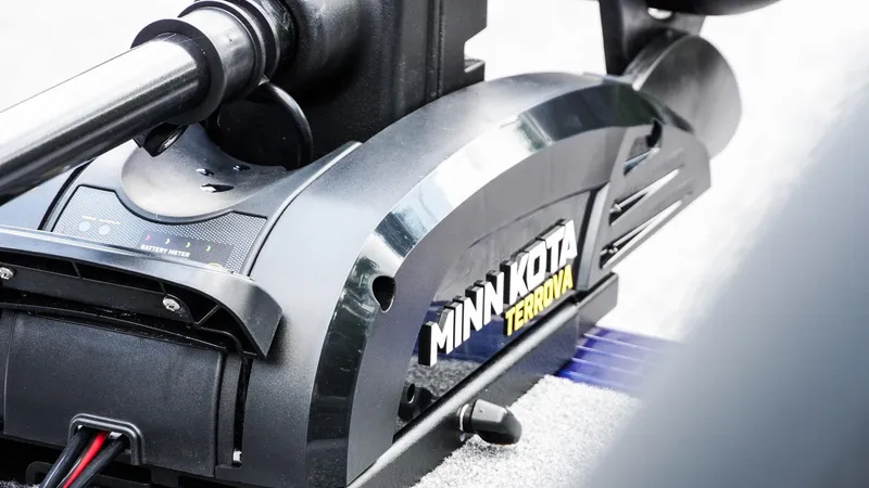 Slide: The Image of Minn Kota Terrova motor on 2025 G3 Angler V164 C boat, close-up view. - 27