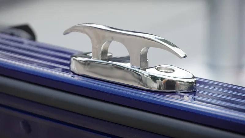 Slide: The Image of Close-up of a shiny cleat on a 2025 G3 Angler V164 C boat. - 32