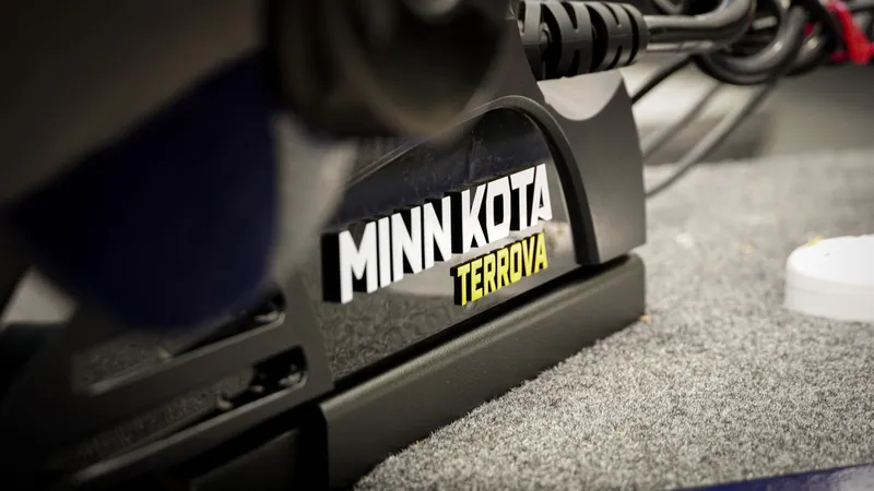 Slide: The Image of Minn Kota Terrova motor on 2025 G3 Angler V164 C boat carpet. - 37