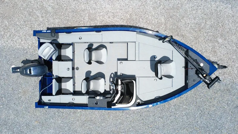 Slide: The Image of Top view of 2025 G3 Angler V164 C fishing boat with seating and motor. - 6