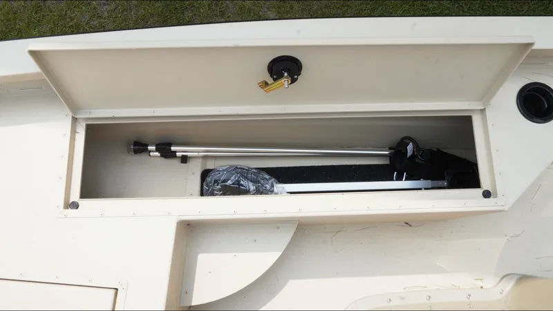 Slide: The Image of Storage compartment of 2025 G3 Bay 19 GX boat with equipment inside. - 15