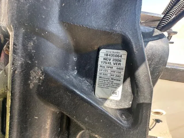 Slide: The Image of Label on Mercury Marine engine, serial number 1B435064, 175XL VER, max RPM 6400. - 19