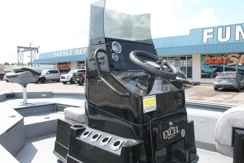 Slide: The Image of 2026 Excel Bay Pro Elite 220 boat console at dealership. - 8