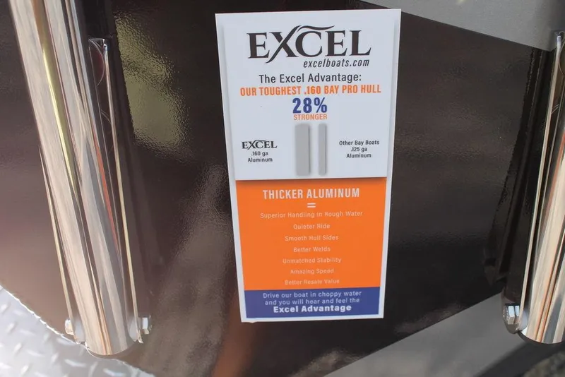 Slide: The Image of Excel Bay Pro Elite 220 boat advertisement highlighting stronger aluminum hull benefits. - 9