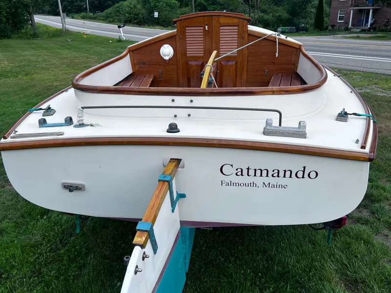 Slide: The Image of Sailboat "Catmando" from Falmouth, Maine, Arey's Pond 16, 1991 model, on grassy area. - 10