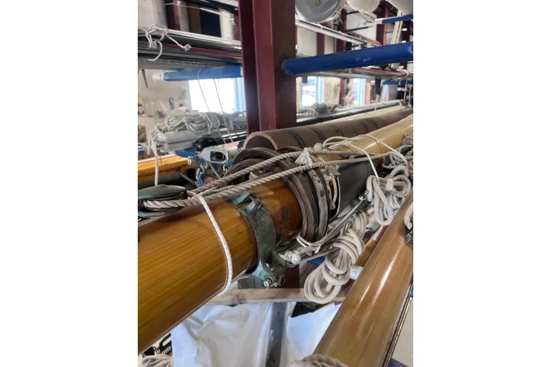 Slide: The Image of Close-up of Arey's Pond 16 sailboat mast with ropes, 2007 model. - 20