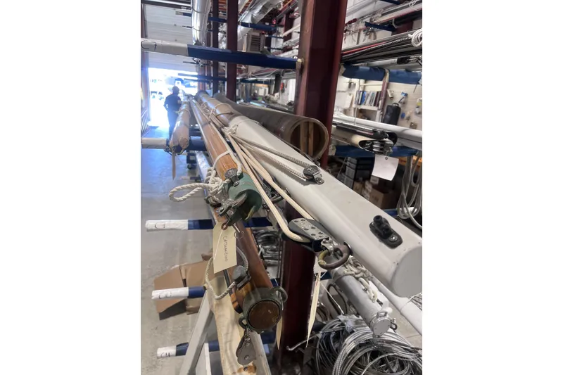 Slide: The Image of Sailboat masts and rigging in storage, Arey's Pond 16, 2007 model. - 24