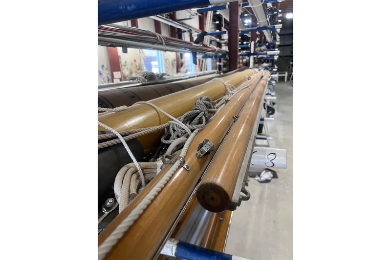 Slide: The Image of Wooden boat masts and ropes in storage, Arey's Pond 16, 2007 model. - 26