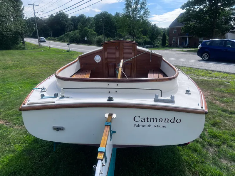 Slide: The Image of Arey's Pond 16 sailboat "Catmando" on trailer, Falmouth, Maine, 2007 model. - 4