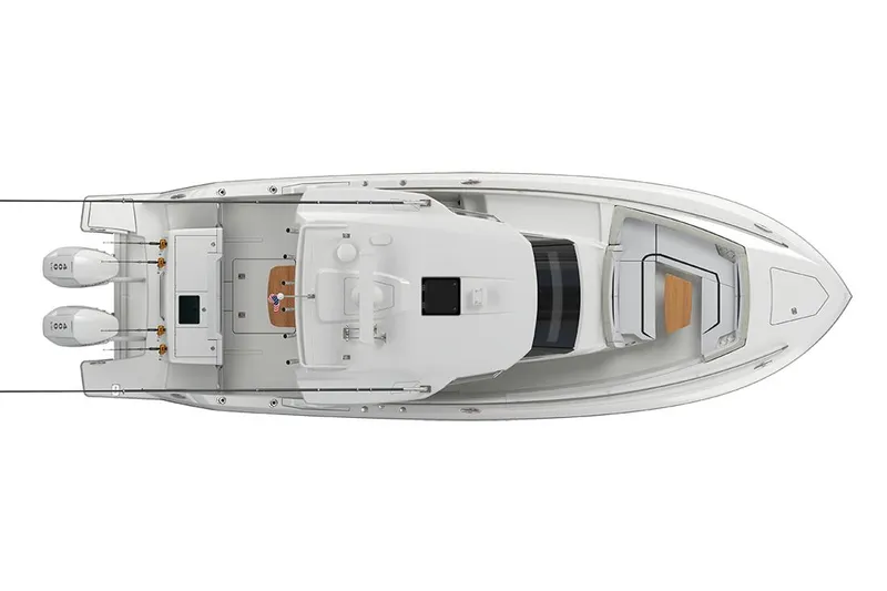 Slide: The Image of 2026 Tiara Yachts 34 LS boat with sleek windshield and luxurious seating. - 17