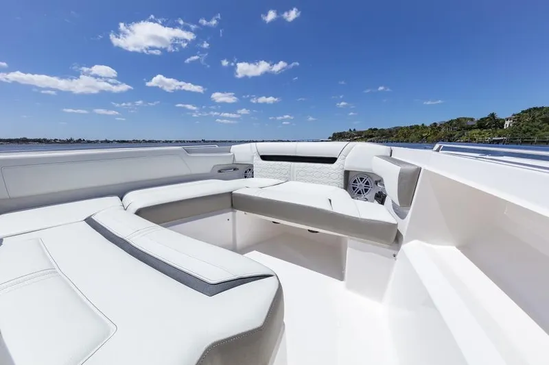 Slide: The Image of 2026 Tiara Yachts 34 LS interior with luxurious seating and modern design. - 7