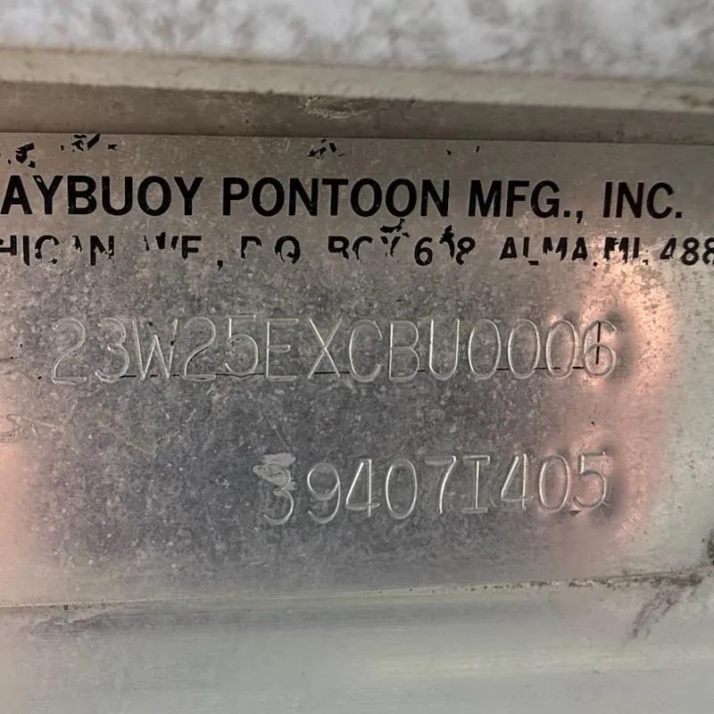 Slide: The Image of Serial number on Avalon EXCALIBER 2325 pontoon, manufactured by Baybuoy Pontoon MFG, Inc. - 14
