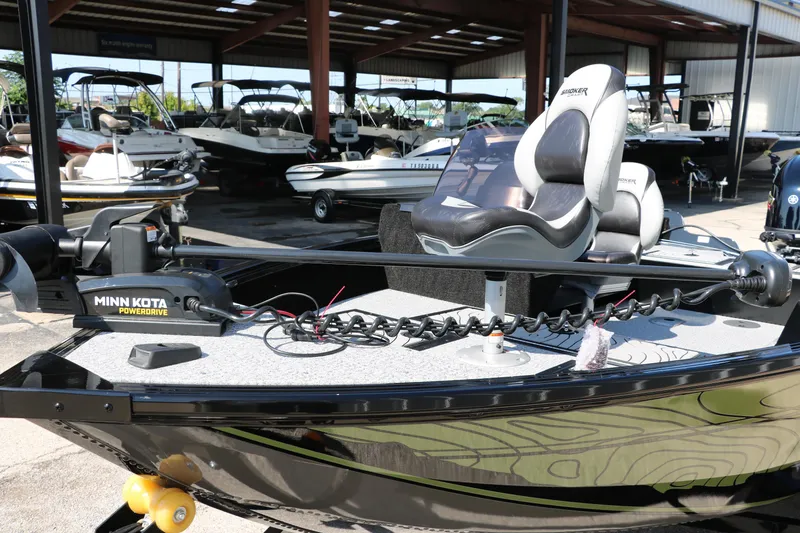 Slide: The Image of 2025 Smoker Craft Excursion 166 SC boat with Minn Kota PowerDrive motor in showroom. - 10