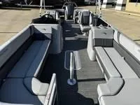 Slide: The Image of 2025 Bennington 25 SXSR pontoon boat with spacious seating and modern design. - 7
