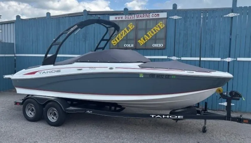 Slide: The Image of 2021 Tahoe 700 boat on trailer at Sizzle Marine dealership, Columbus, Ohio. - 32