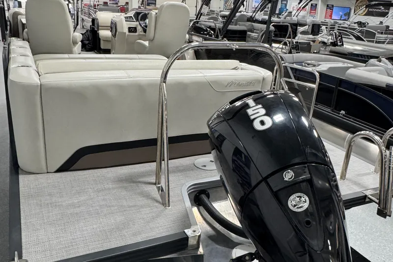 Slide: The Image of 2020 Manitou 23 Oasis RF pontoon boat with 150 HP outboard motor, showroom display. - 24